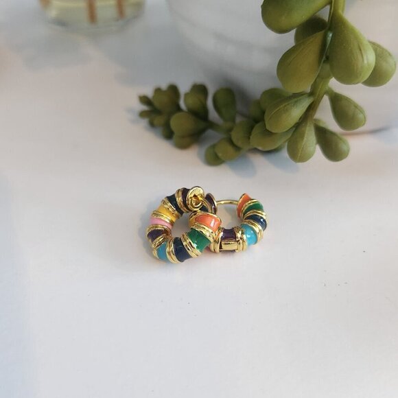 Minimalist Gold Jewelry Bundle & Save- Colorful Small Hoop Earrings. New - Picture 2 of 8